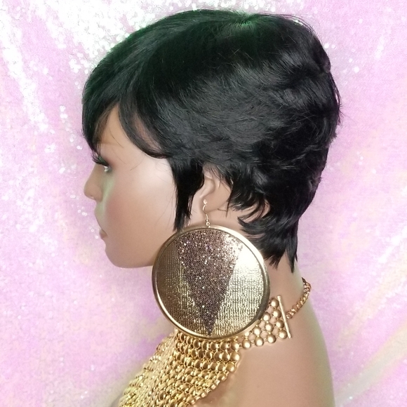 WIG Pixie Cut Remy Human Hair Swoop Bang Wig